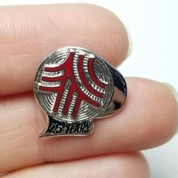 Vintage Sterling Silver 25 Years Company Logo Red Enamel Lapel Pin Brooch - Picture 7 of 7